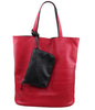 Reversible Leather Tote & Wristlet Black & Red